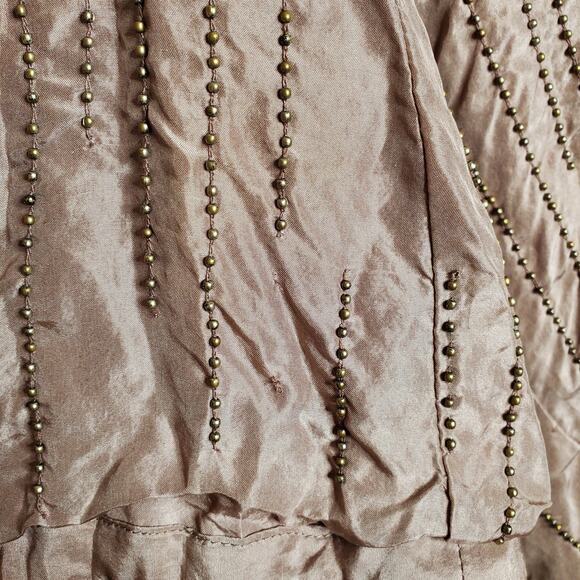 Raasta 100% Silk Beaded Bomber Jacket Size L Blush Pink Studded Bow Going Out - Picture 9 of 15